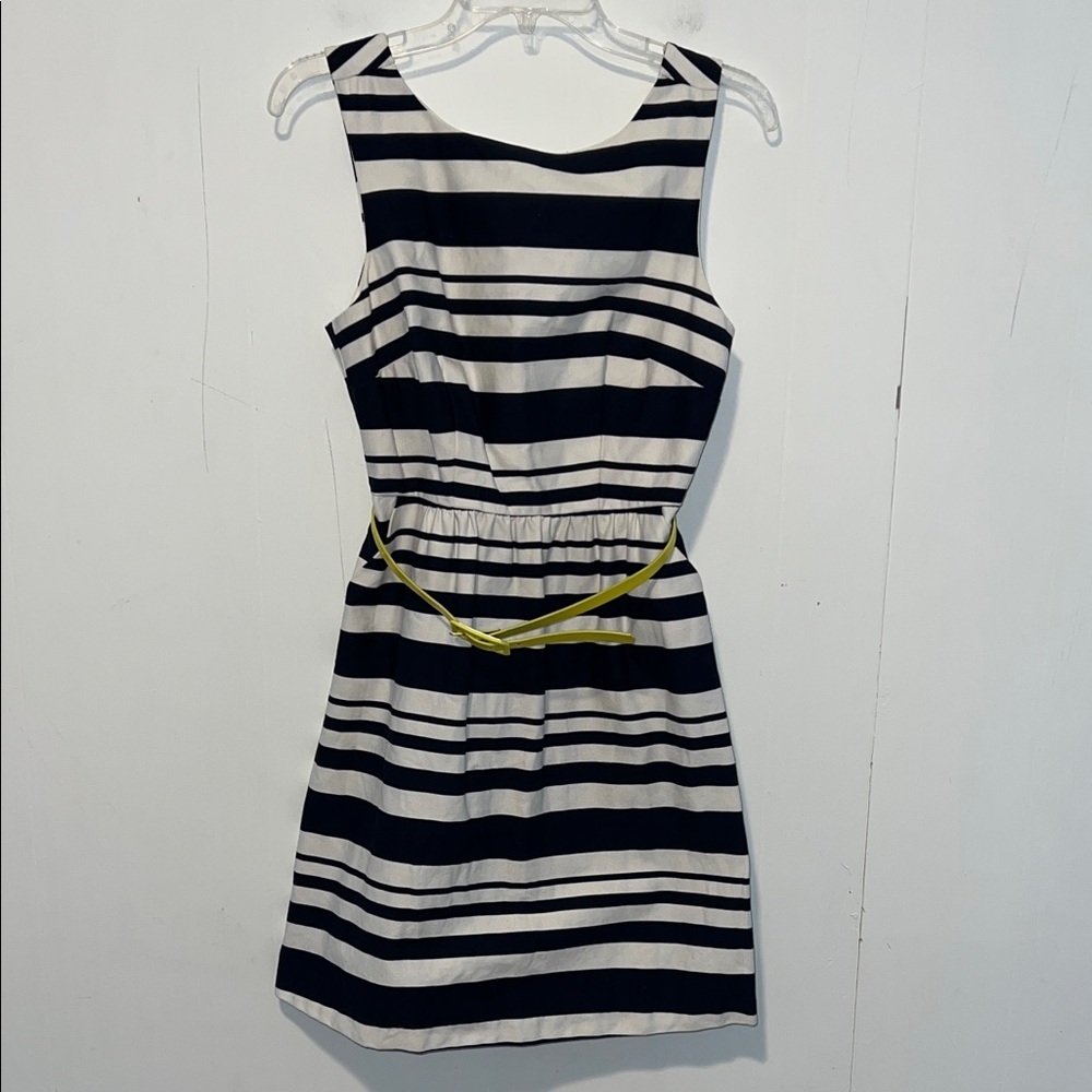 The Limited Blue and White Striped Mini Dress with Yellow Belt 0322263